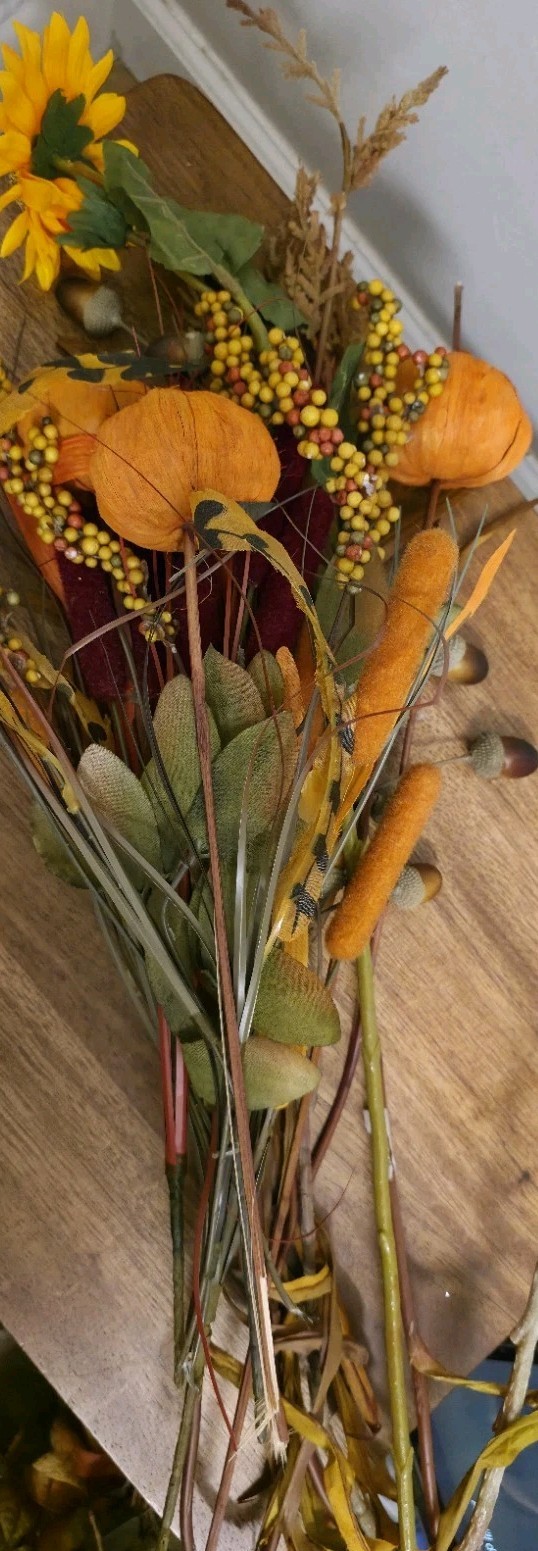 Fall Autumn Artificial Flowers Pumpkins Feathers Catails Berries Sunflower Acorn