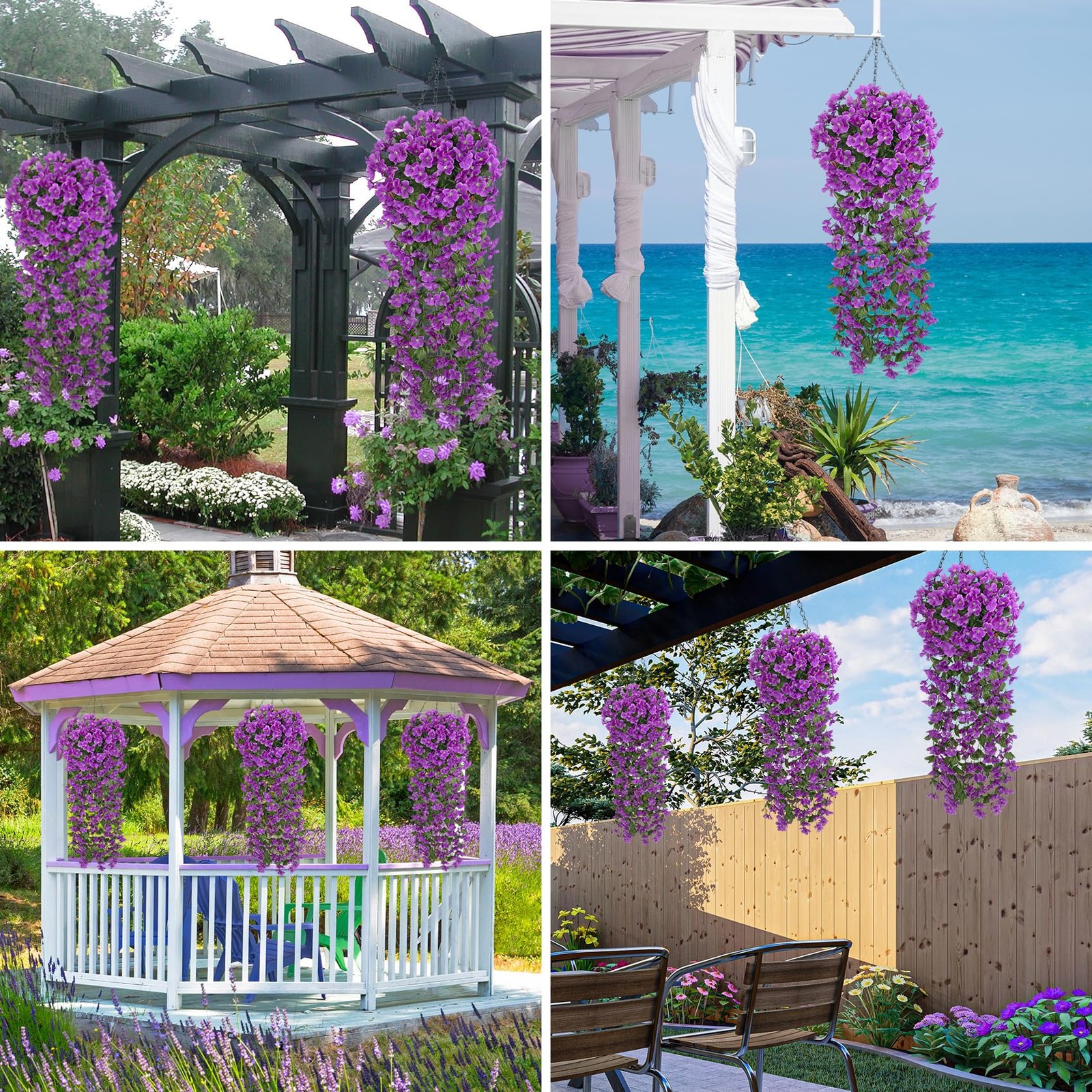 4 Pcs Artificial Hanging Flowers Fake Hanging Plants Violet Flowers Vine Garl…