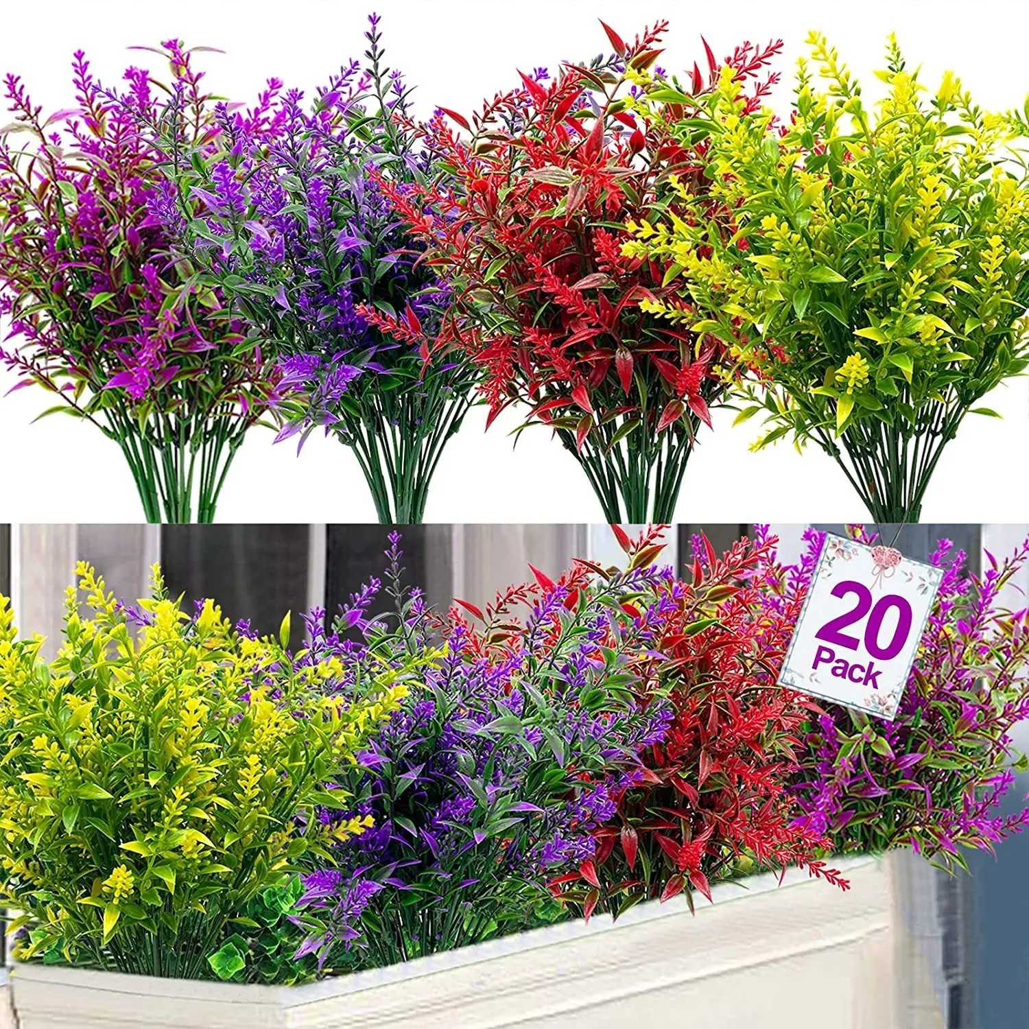 Bundles Artificial Flowers Plastic Plants Fake Outdoor Faux UV Resistant Decor