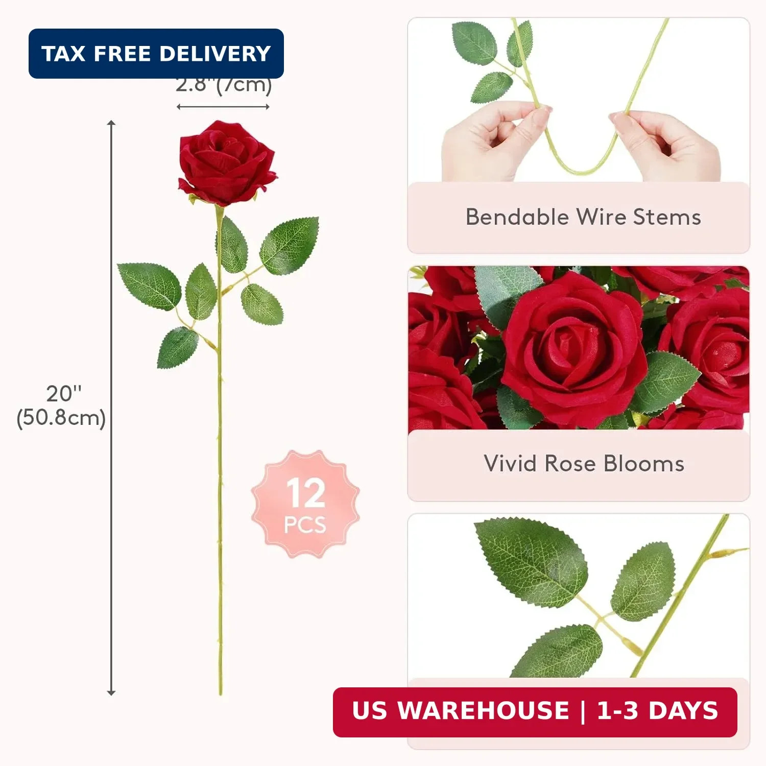 Lifewit 12 Pcs Red Artificial Roses Flowers in Bulk, Fake Long Stem Silk Roses f