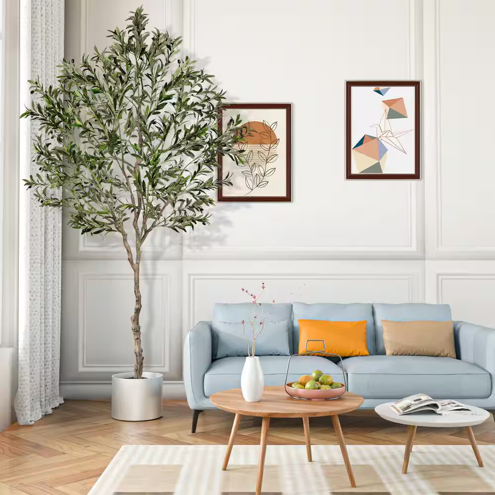 New Year Trees 8 Ft. Artificial Olive Tree 96 In. Fake Plants W/ Black Pot Indoo