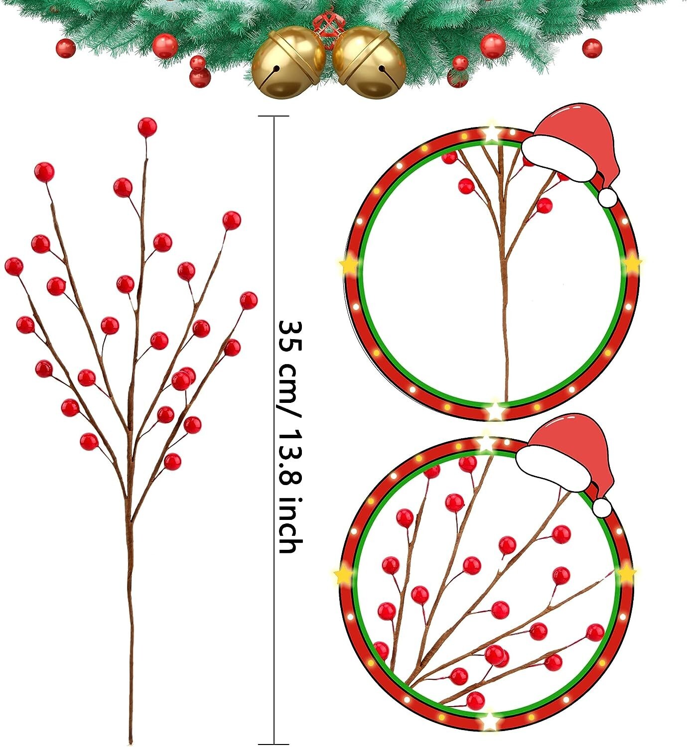 15 Pack Christmas Artificial Berry Picks 14″ Christmas Holly Berry Stem Branches