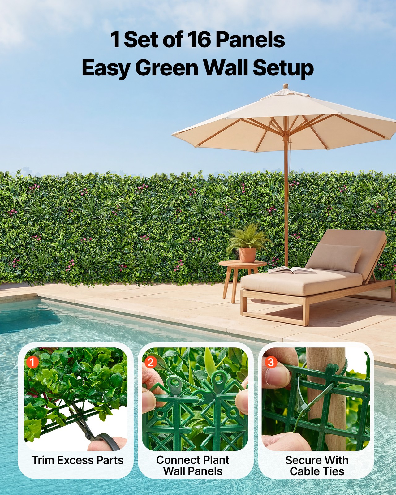 VEVOR Artificial Plant Wall 16PCS 20 x 20 in Boxwood Panels Greenery Backdrop