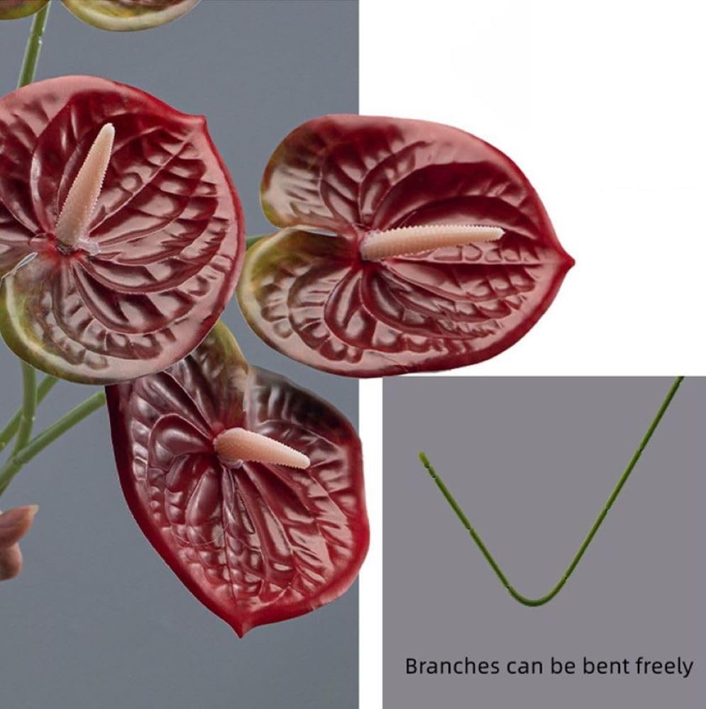 8 PCS 235/8 Inch Black Artificial Anthurium Fake Flowers Table Centerpieces