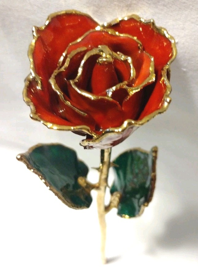 24K ROSE CO Real Rose Trimmed In 24k Gold B2