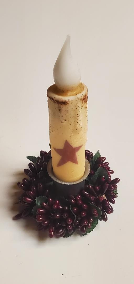 2 Country Primitive Burgundy Pip Berry Napkin Candle Rings 1.5″ Inner