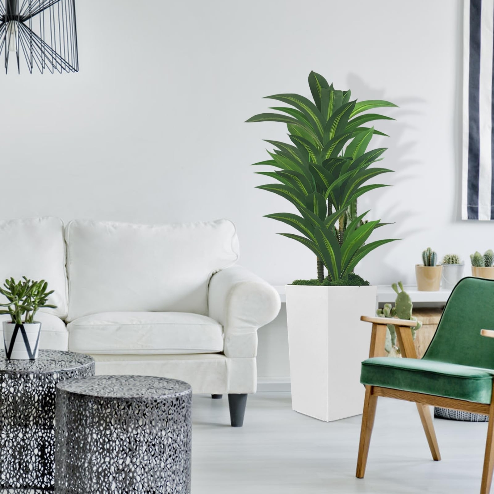 Artificial Dracaena Tree 5FT-Fake Floor Plant with White Tall Planter Faux Tr…