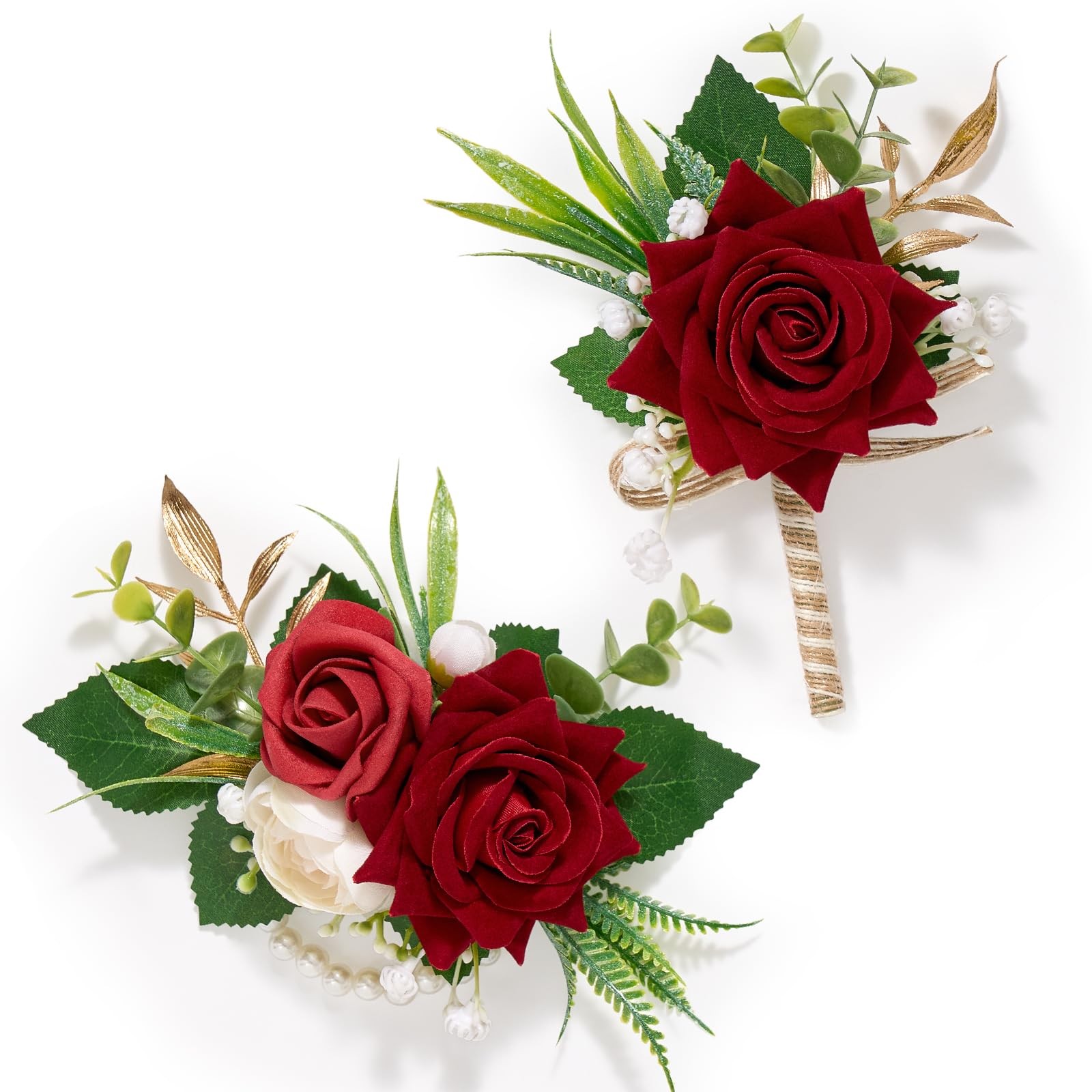 Red Rose Corsage Boutonniere Set For Men Wrist Wristlet Prom Homecoming