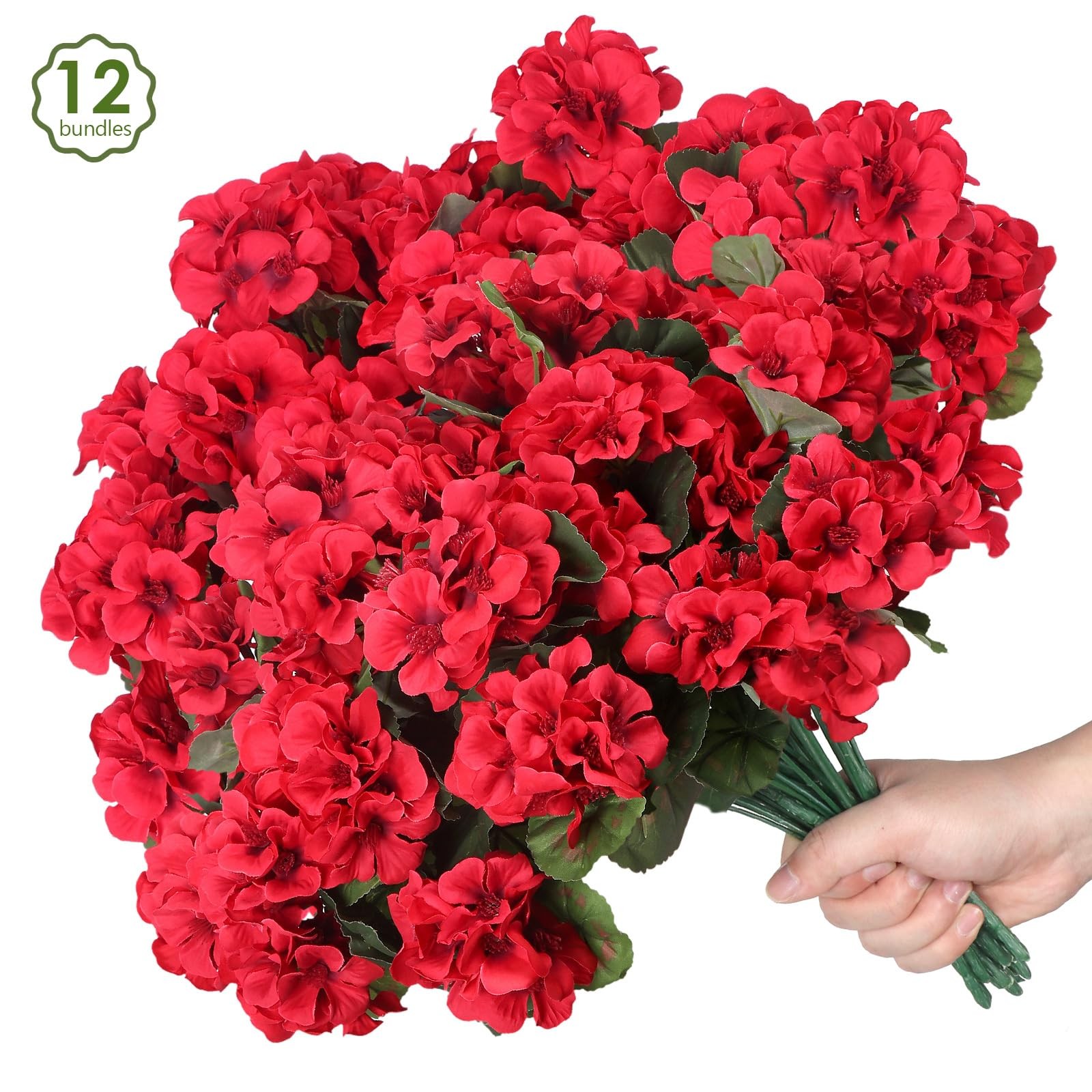 PABREY 12 Pcs Artificial Flowers for Outdoors, Faux Silk Geraniums Flowers UV…