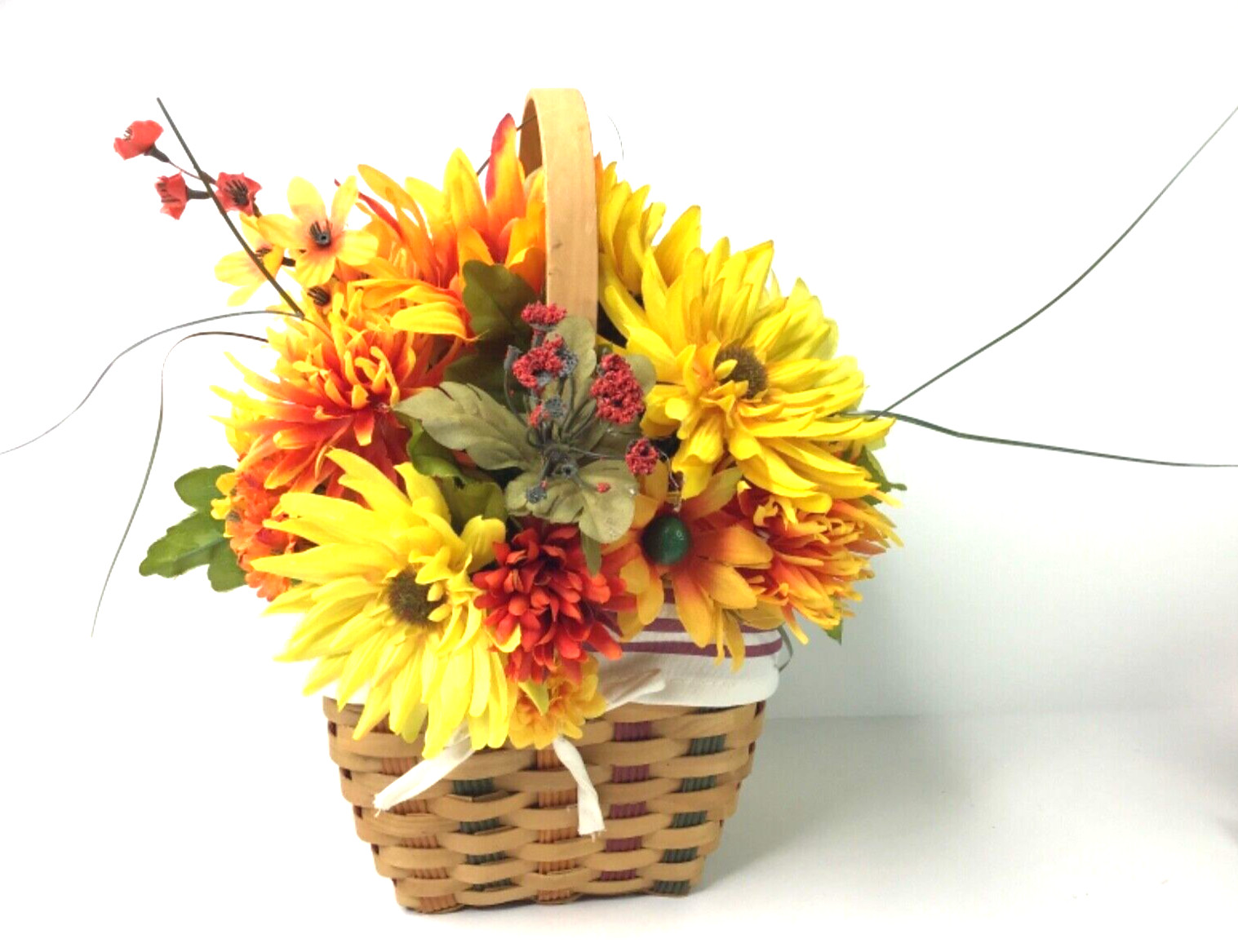 Handmade Fall Flower Basket Arrangement Shades of Orange Yellow Brown Green