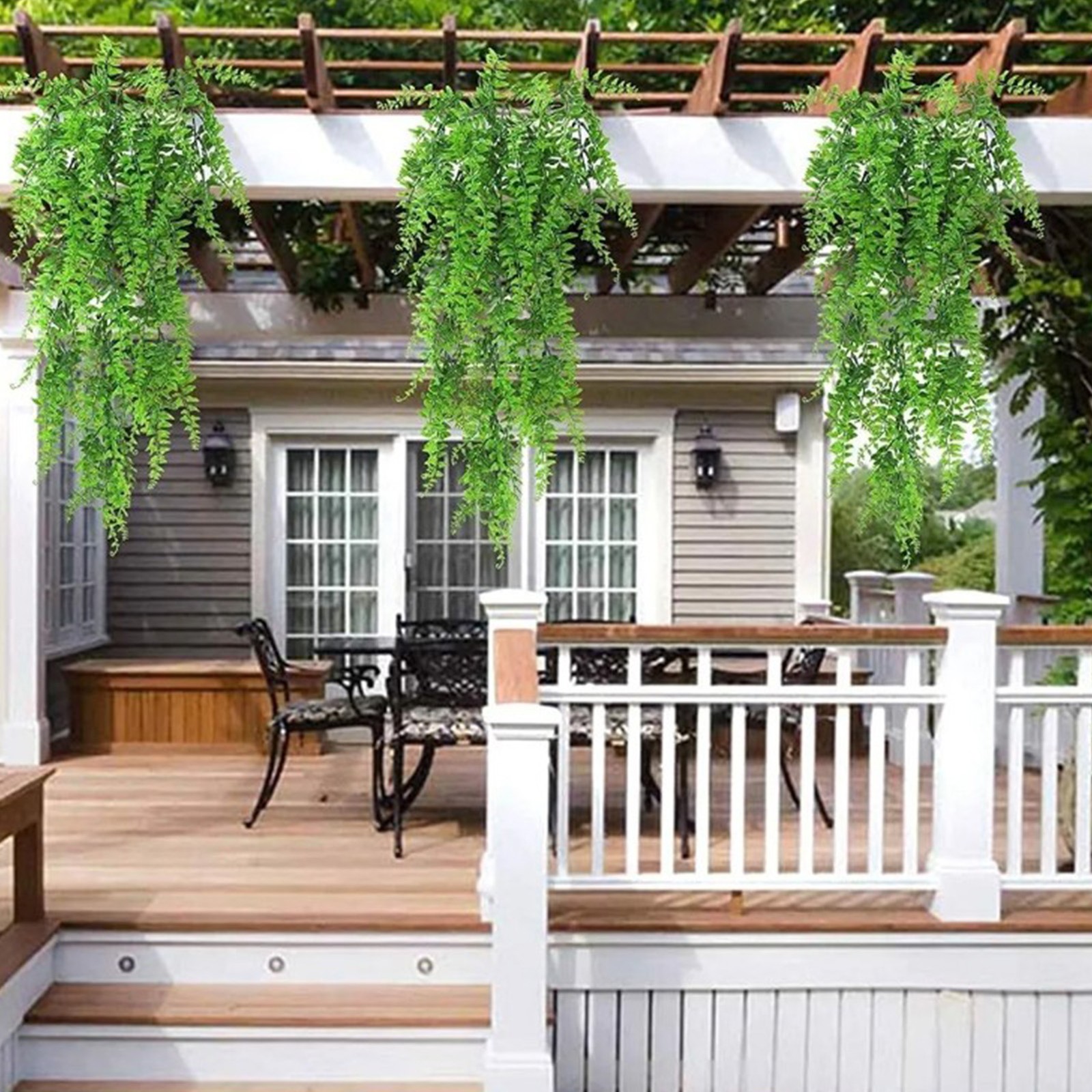 2pcs Artificial Hanging Plants Fern Lifelike Decoration For Home Green 75cm