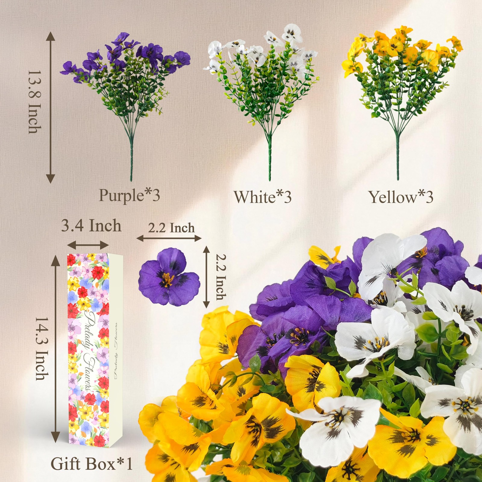 UV Resistant Artificial Pansies, Realistic No Fade Spring Faux Flowers, Flexi…