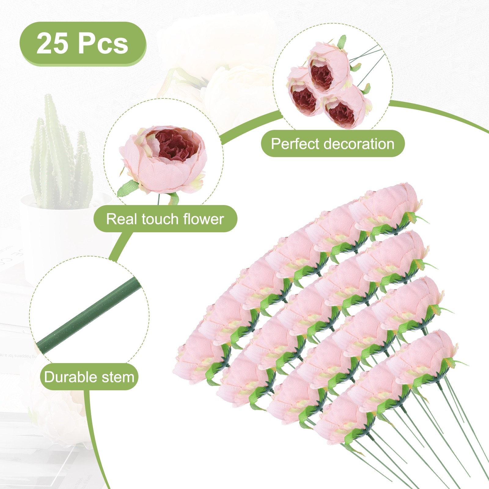 25Pcs Peonies Artificial Flowers Fake Peony Flowers with Stems Purple Pink