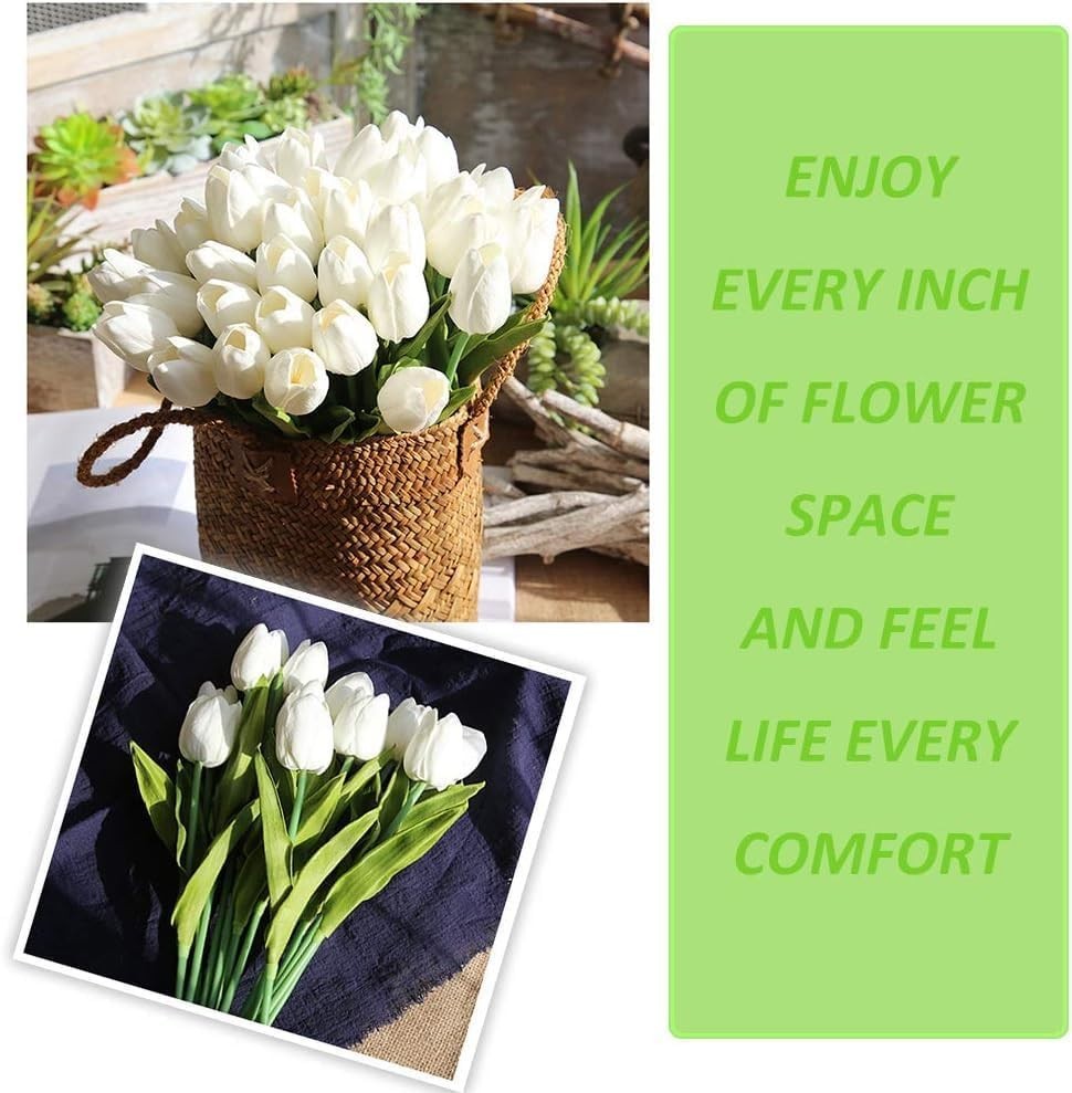 Fake Tulips Flowers for Wedding Party Decor, 30pcs White