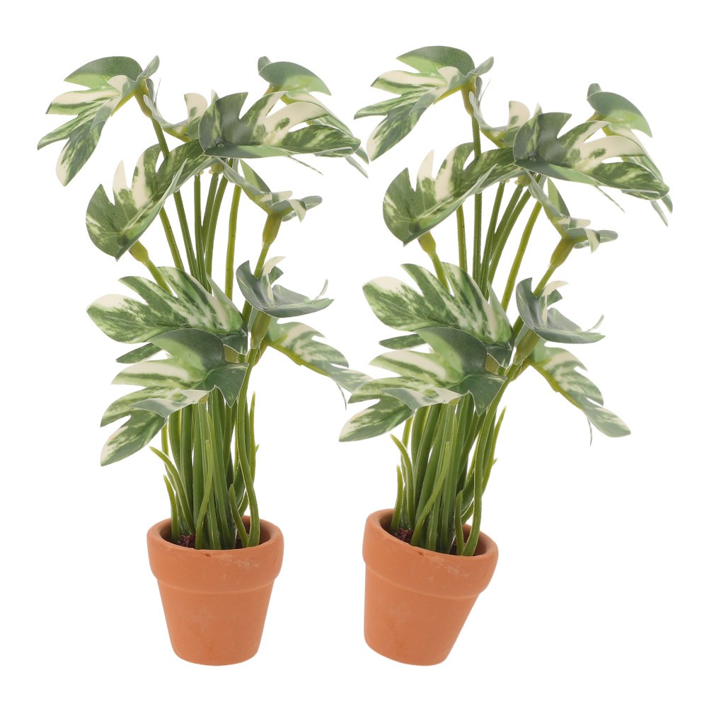 2 Pcs Artificial Simulation Green Plants Dollhouse Miniature Potted