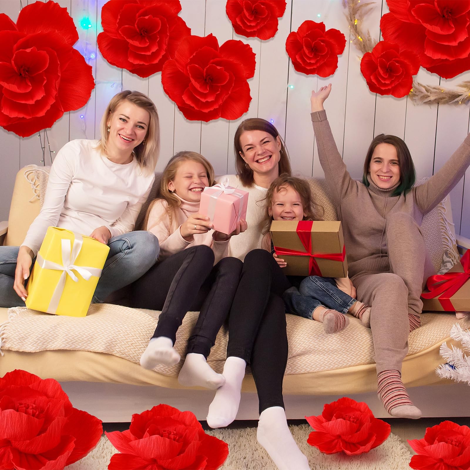 12 PCS Red Giant Artificial Large Paper Flowers Handcrafted Wall Backdrop