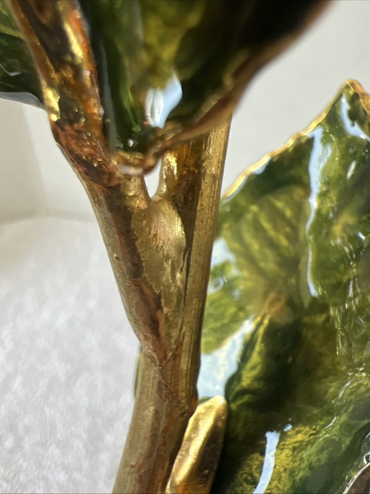 Handcrafted Preserved Red Rose Gloss Laquered With 24K Gold Plated Trimmed