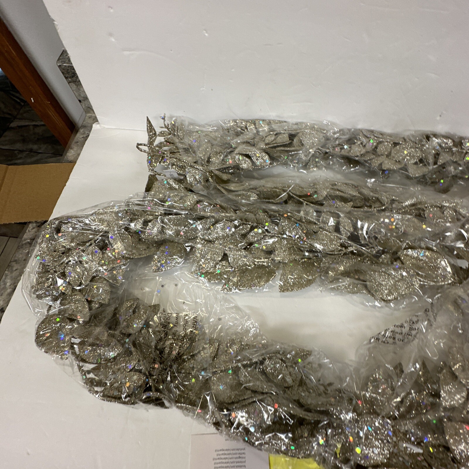 Set of 2 Silver 4′ Shimmering Leaf Garlands Glitter Valerie Parr Hill