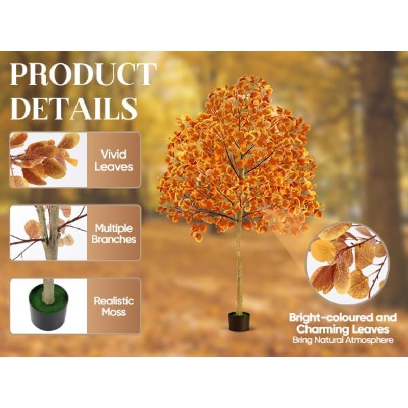 6FT Artificial Autumn Tree, Faux Autumn Harvest Tree for Home Decor Front Porch
