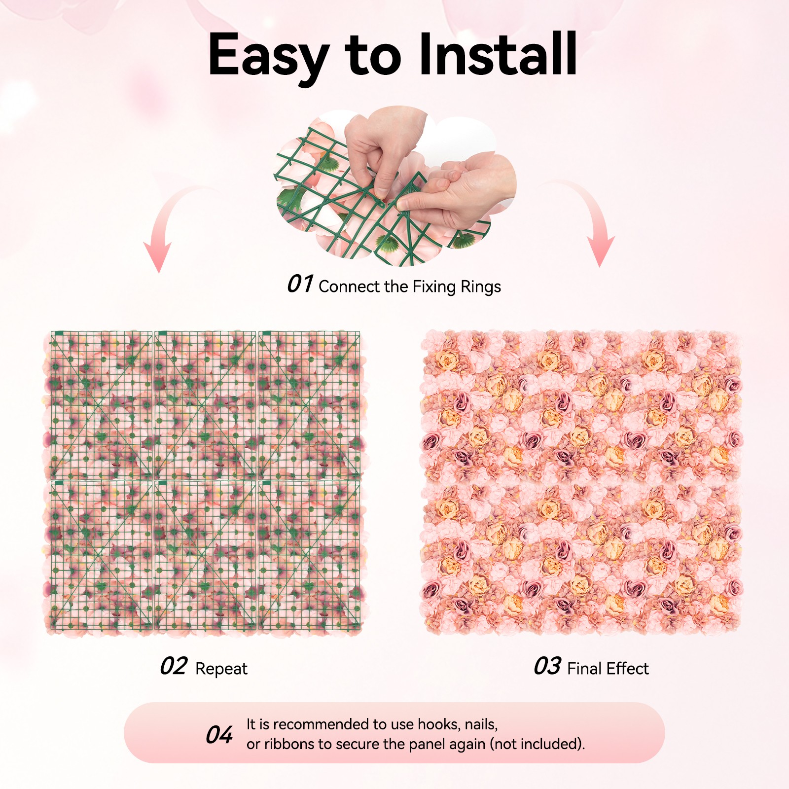 60x40cm Silk Rose Artificial Flower Wall Panel Wedding Party Backdrop Decoration