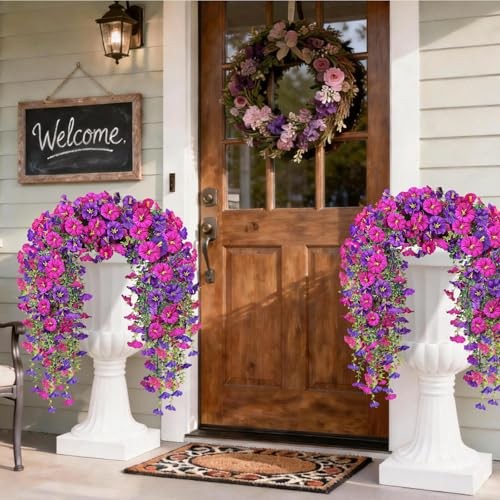 Artificial Hanging Flowers for Outdoors PCS 300 Blooms 2 Fuchsia & Lightpurple