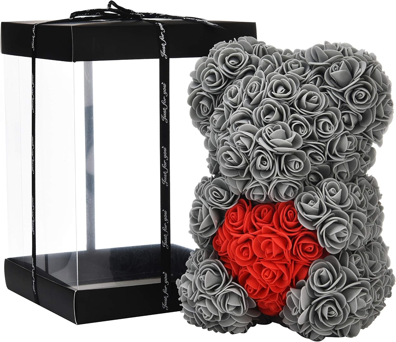 Large 16 inch Rose Bear Rose Teddy Bear Artificial Flower Girlfriend Gift Grey