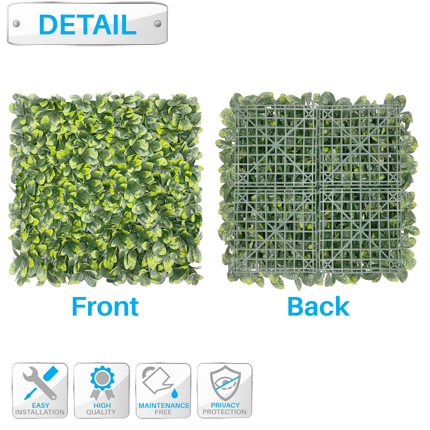 20″x20″ Artificial Greenery Grass Wall Hedge Decor Privacy Fence Panel, Ficus