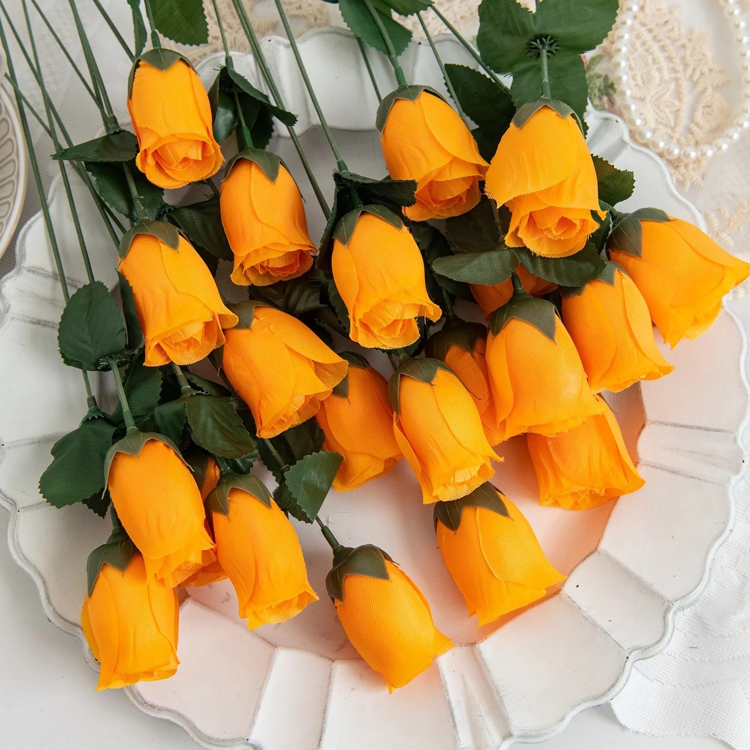 10Pcs Red Roses Bouquet Vase for Home Decor Garden Wedding Decorative Wreaths D