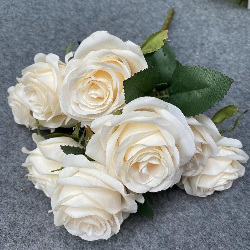 Artificial 9 Head Rose Bouquet Wedding Decoration Silk Flowers Photo Props