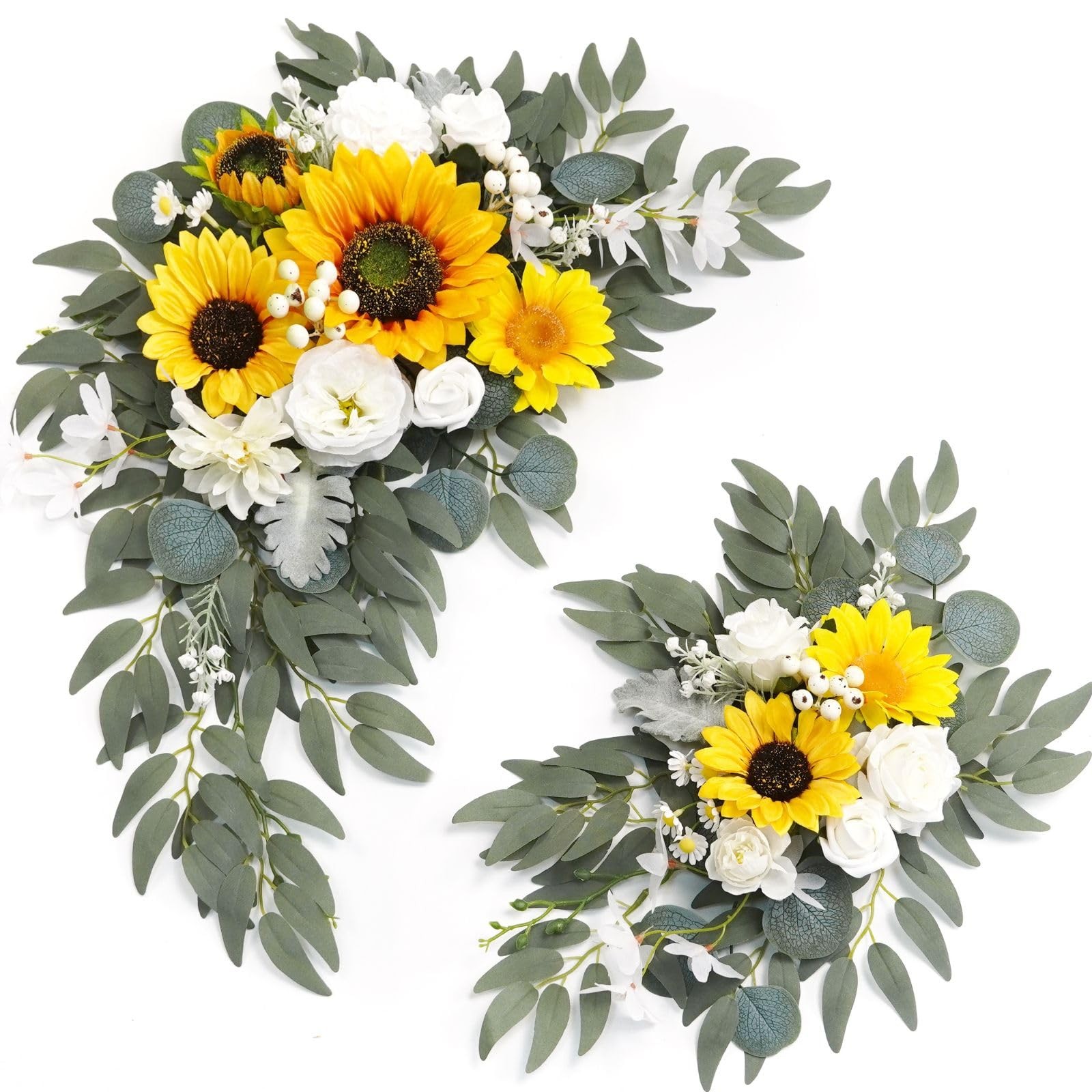 2 PCS Faux Sunflower & White Floral Swag Wedding Welcome Sign Ceremony Decor