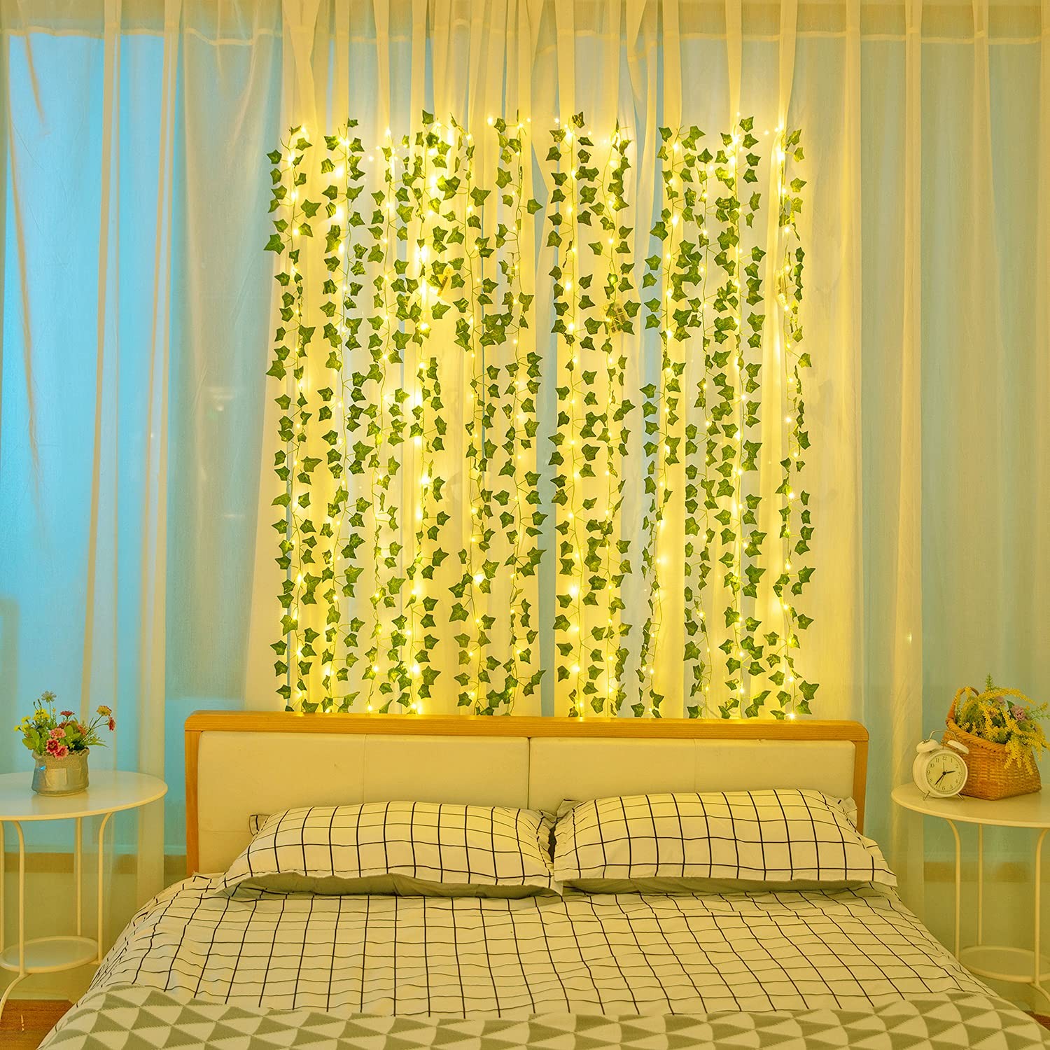 12 Pcs Artificial Ivy Garland Fake Vines with 65 Ft Lights String (200 ) Deco…