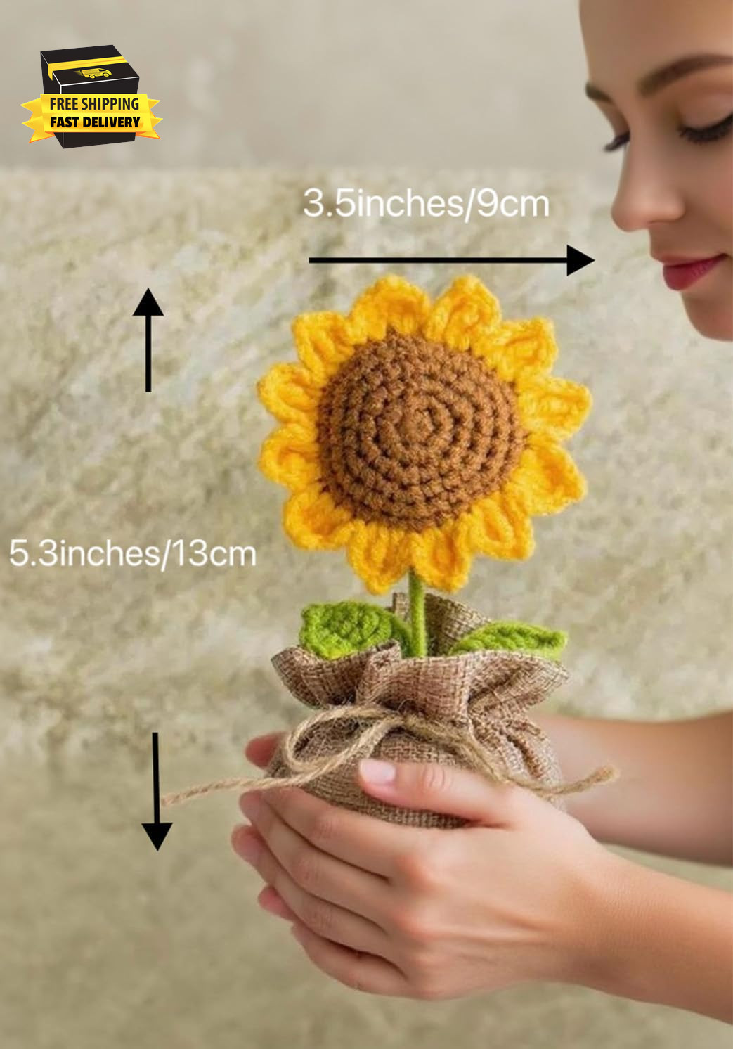Crochet Sun Flowers Potted Flower, Handmade Knitted Sun Flores Birthday Gifts fo