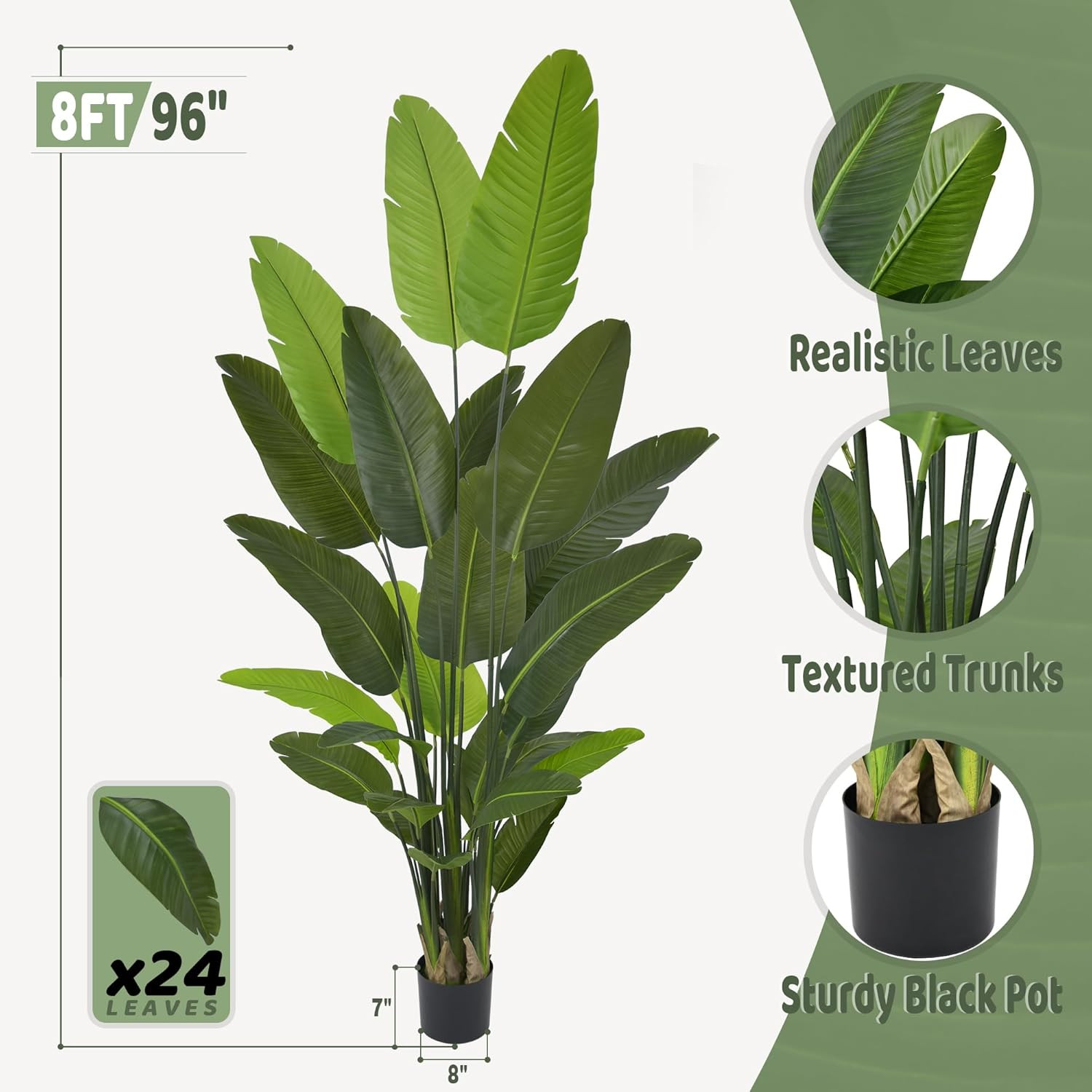 8FT Artificial Bird of Paradise Tree – Faux Tropical Plant for Home & Office