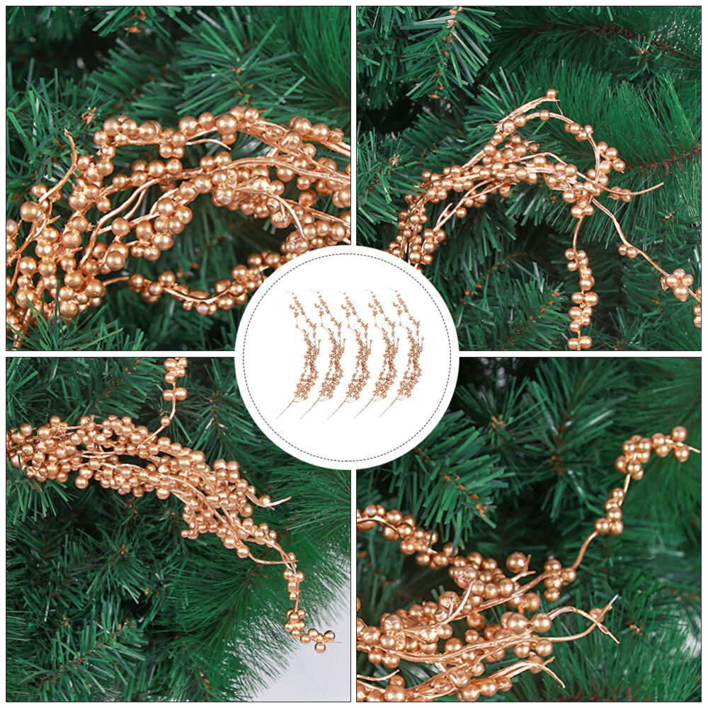 5 Pcs Christmas Berry Stems Artificial Flower Golden Tree Spray