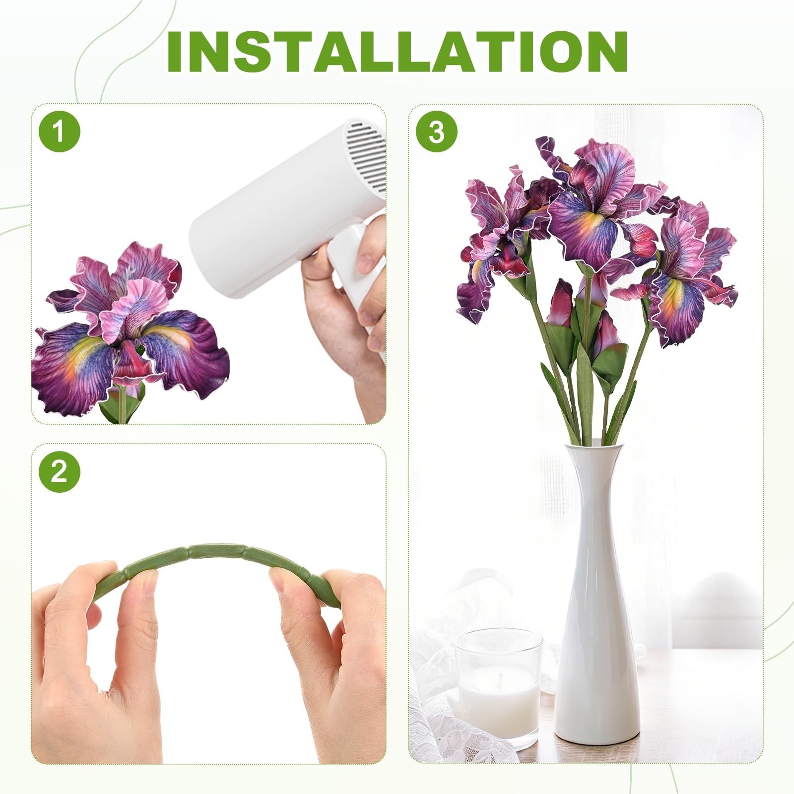 1-Pack Purple Red Artificial Iris Flowers with Flower Bud,17.7 Inch Faux Iris…