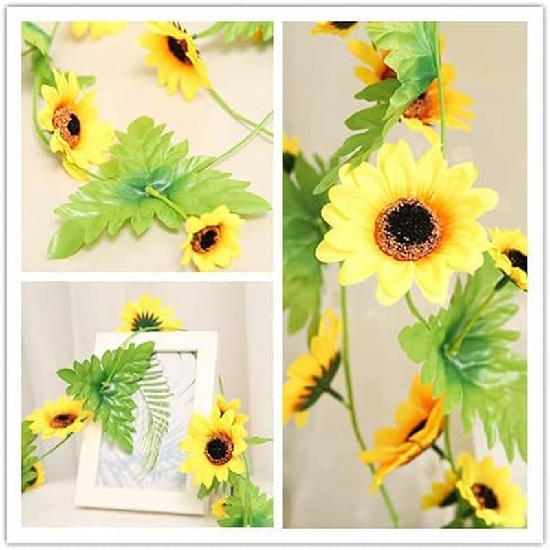 2 Pcs Artificial Sunflower GarlandSunflower Vine with LeavesHanging Garland wi