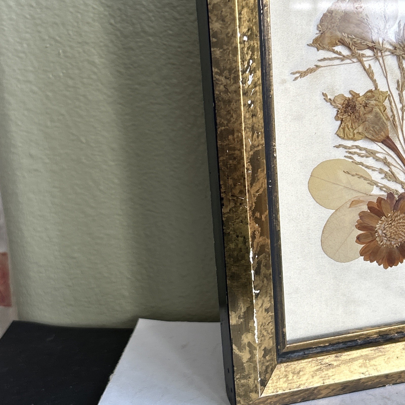 Vintage Framed Dried Pressed Flower Art Gold Frame Mini Floral Mildred Roberts
