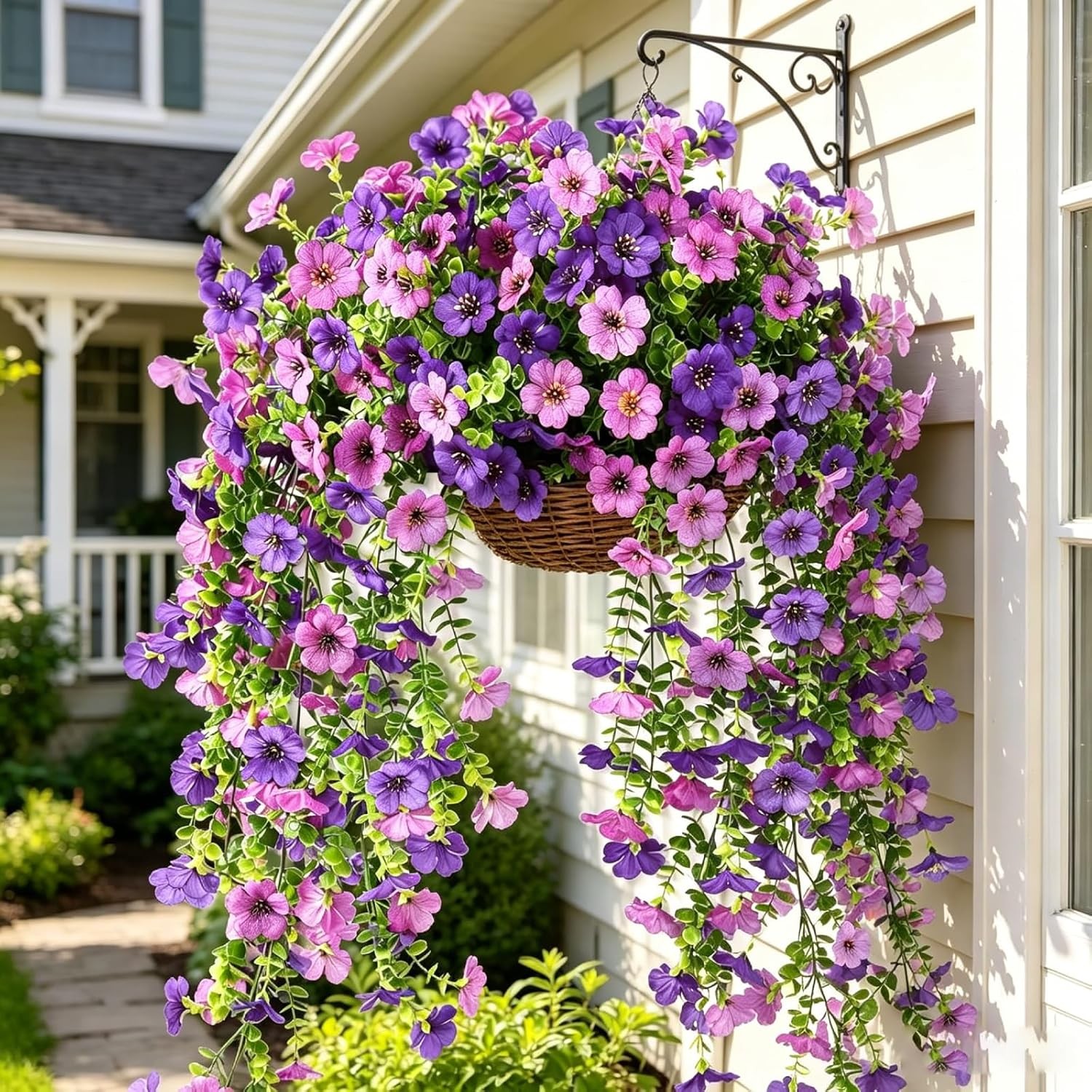 6× Artificial Hanging Flowers for Outdoors Faux Plants Porch Decor UV Resistant