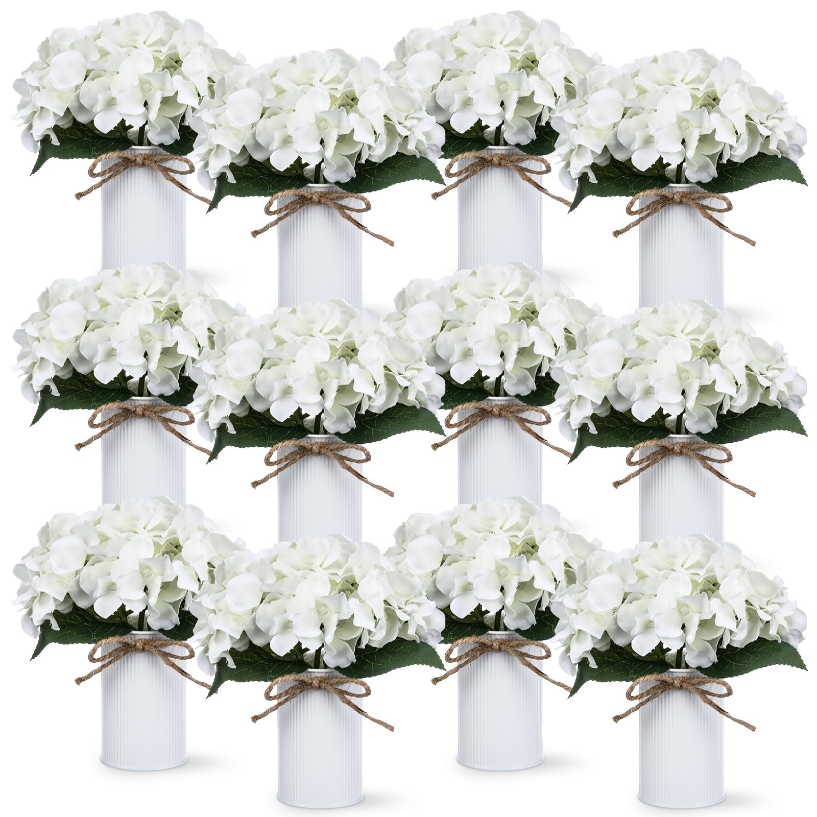 White 12 Sets Wedding Flower Table Centerpieces Artificial Hydrangeas with Ru…
