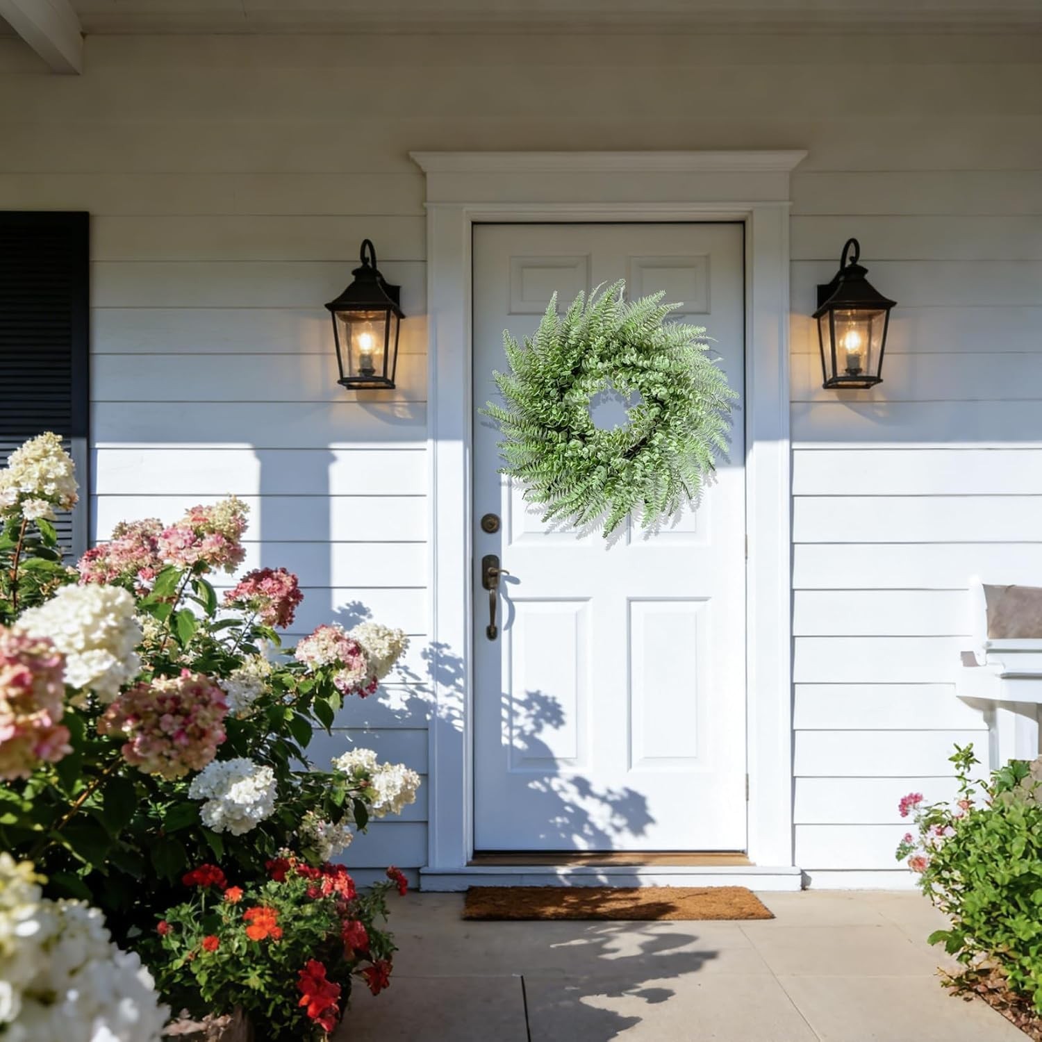 26” Eucalyptus and Boston Ferns Wreath for Front Door – Artificial Eucalyptu…