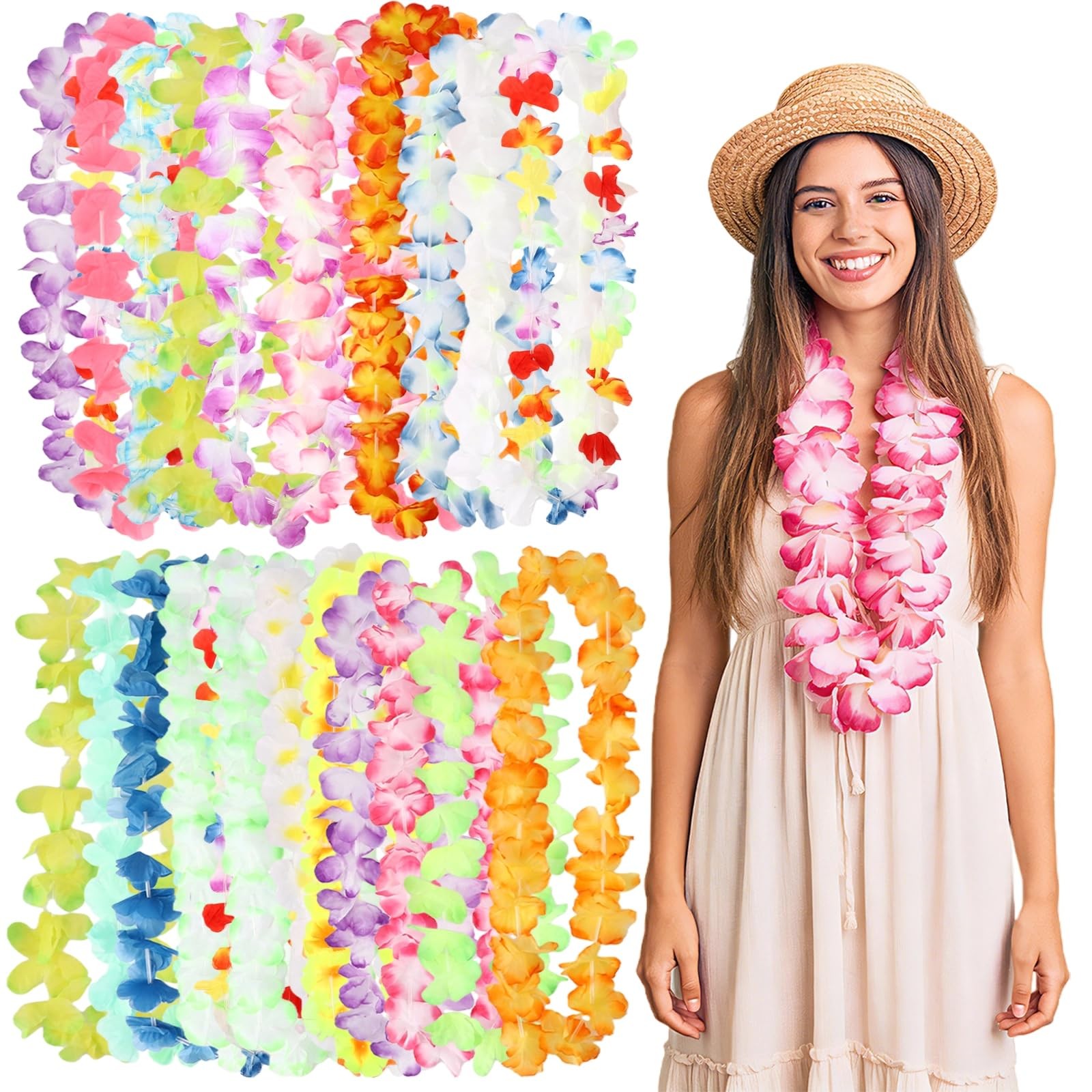 50 Pcs Hawaiian Leis, Tropical Flower Lays, Colorful Party Flower Necklaces, …