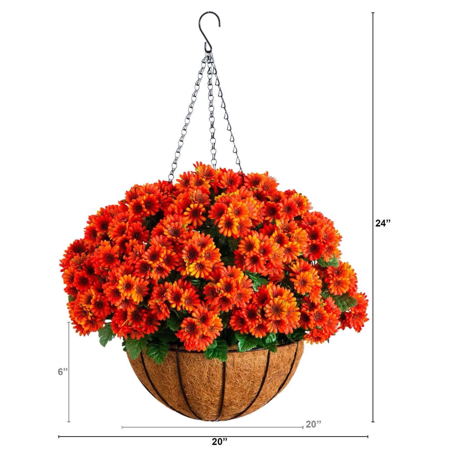 24” UV Resistant Artificial Chrysanthemum Hanging Basket Indoor/Outdoor