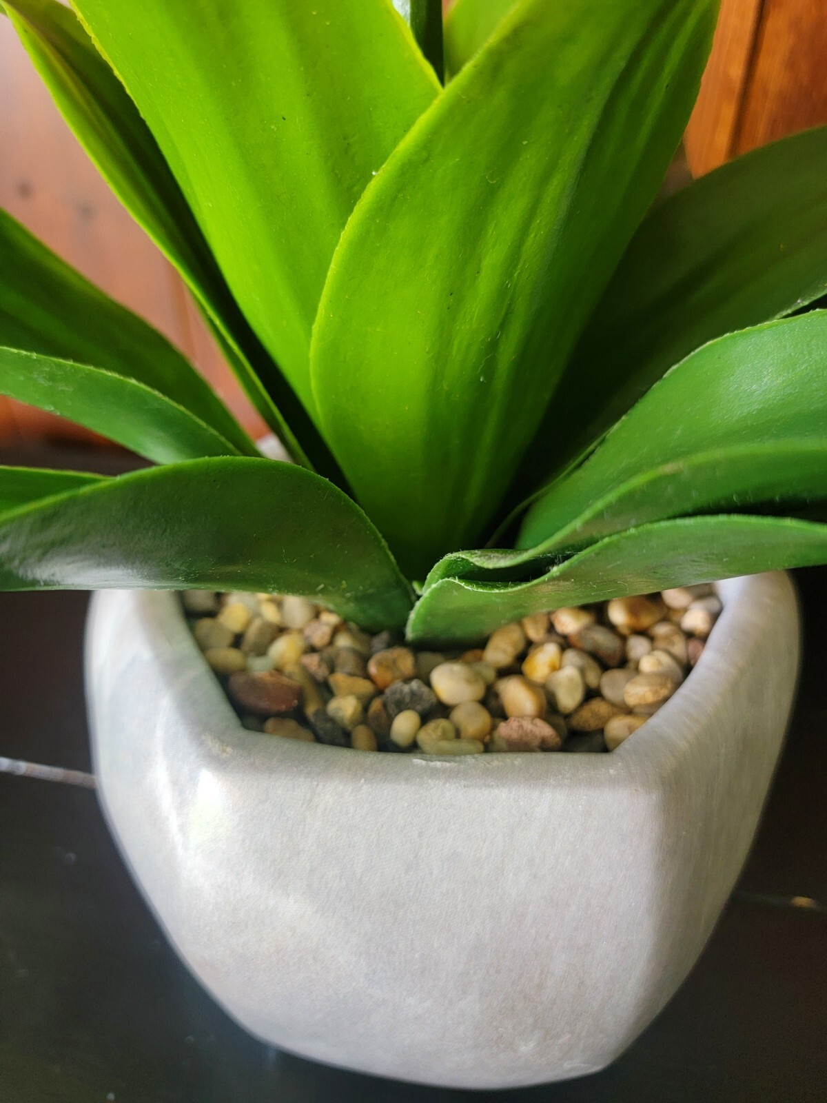Large Artificial Green Leafy Plant Decor in Gray Hexagon Ceramic Pot 13.75″ Tall