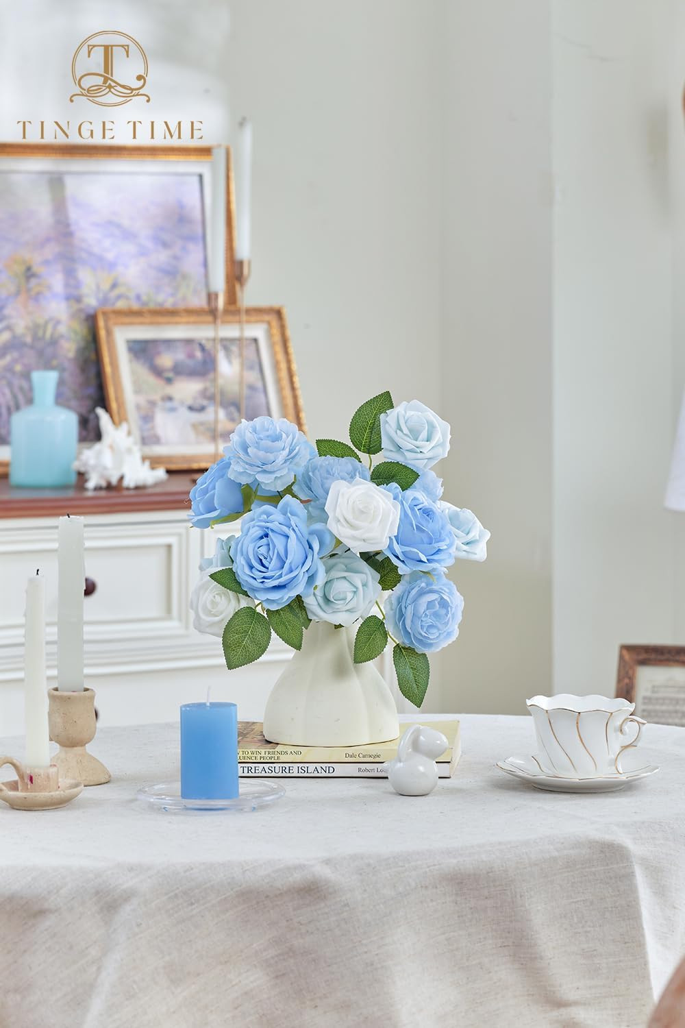 Light Blue Gradient Rose Artificial Flowers – 23Pcs for DIY Decor & Bouquets