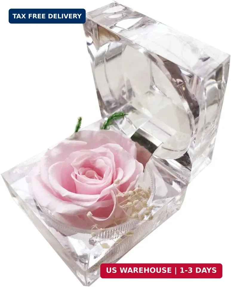 Preserved Rose Real Forever Rose in Mini Clear Ring Box, Eternal Flower Rose Gif