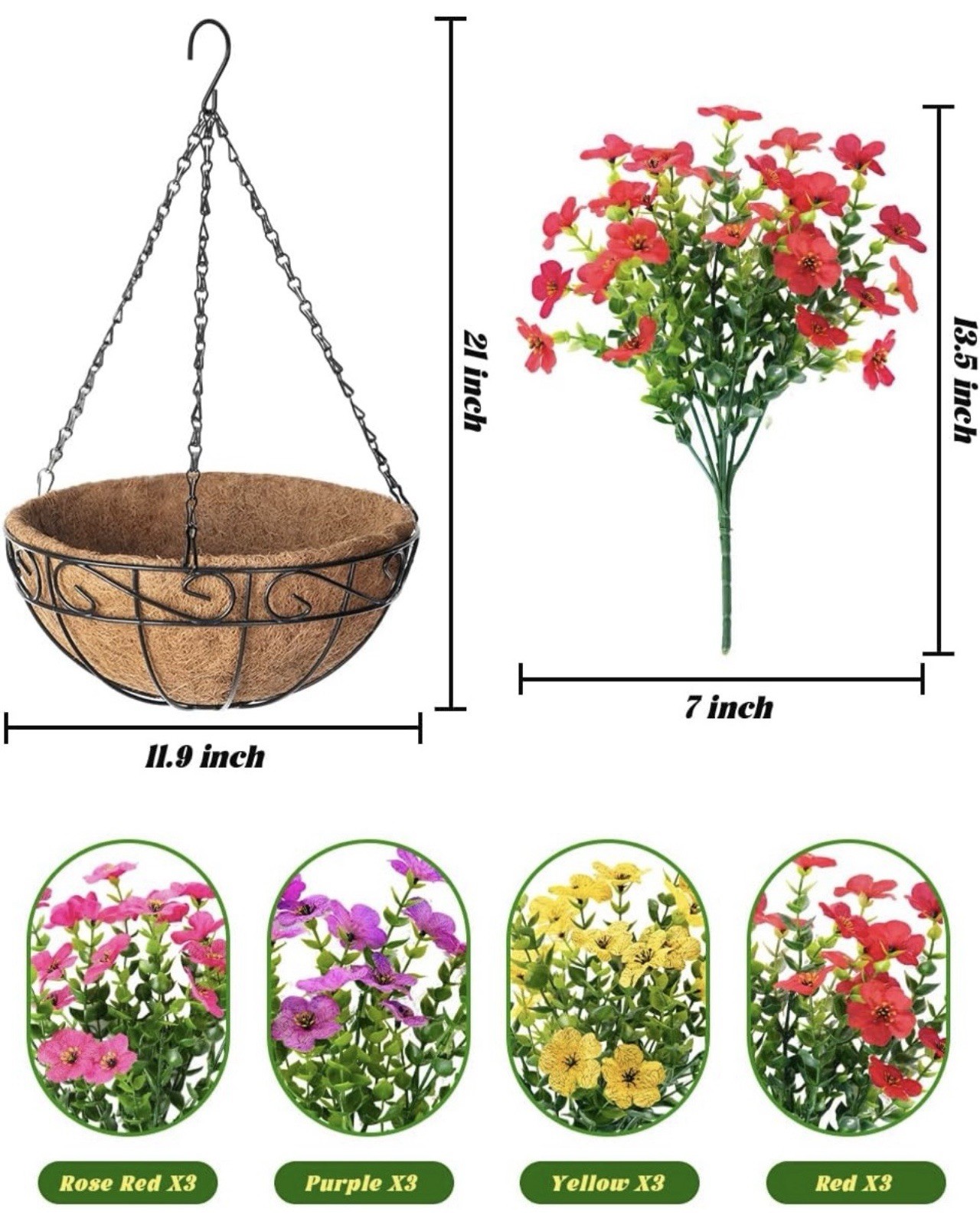 Artificial Faux Fake Hanging Flowers Plants Basket for Summer Outdoor outside
