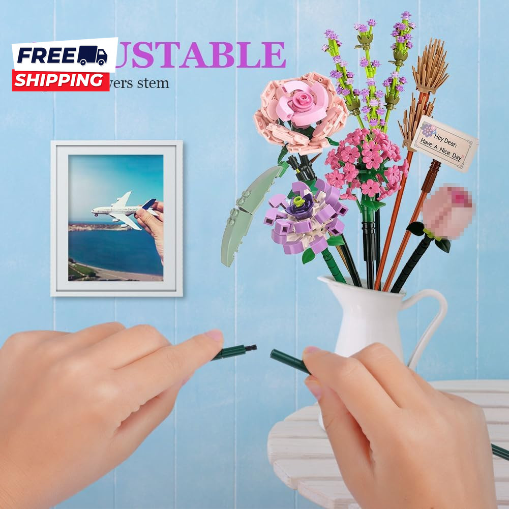 Mini Bricks Flower Bouquet Building Sets Artificial Flowers DIY Unique Decorat