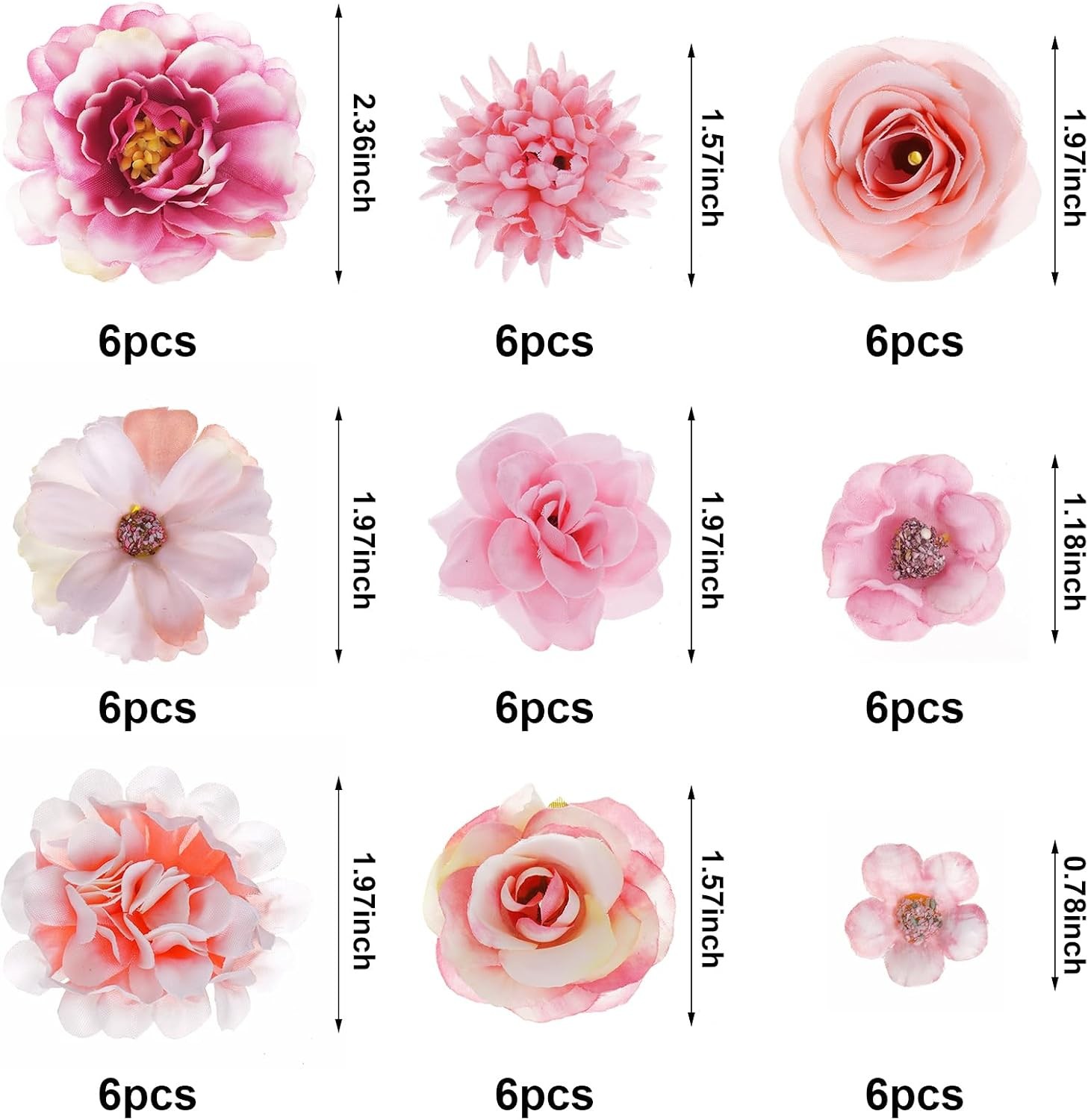 54Pcs Faux Flowers Heads Small Decorative Flowers for Crafts Cake Wreath
