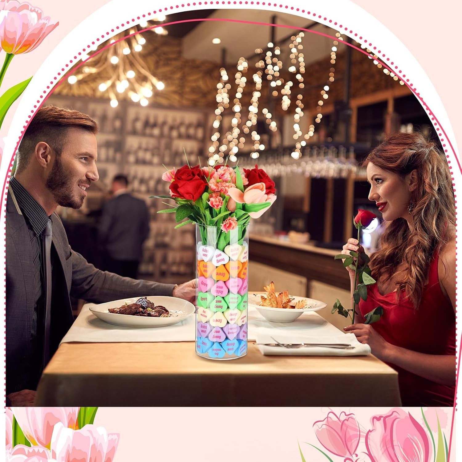 2PK Valentines Day Decorations 95-Piece Set Artificial Floral Table Centerpiece