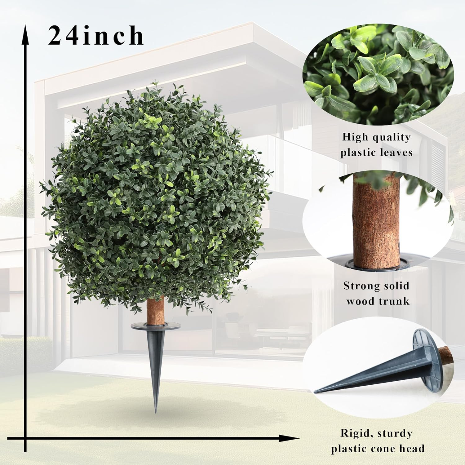 24″ UV Resistant Artificial Boxwood Ball Bush – 2 Pack for Indoor/Outdoor Use